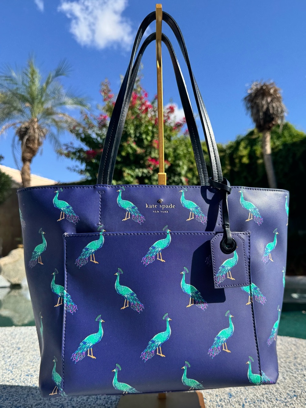 Kate Spade Peacock Handbag - Navy Tote with Teal Peacock Print - EUC - Picture 16 of 16